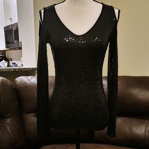 Cache Black Cold Shoulder Long Sleeve Top Small